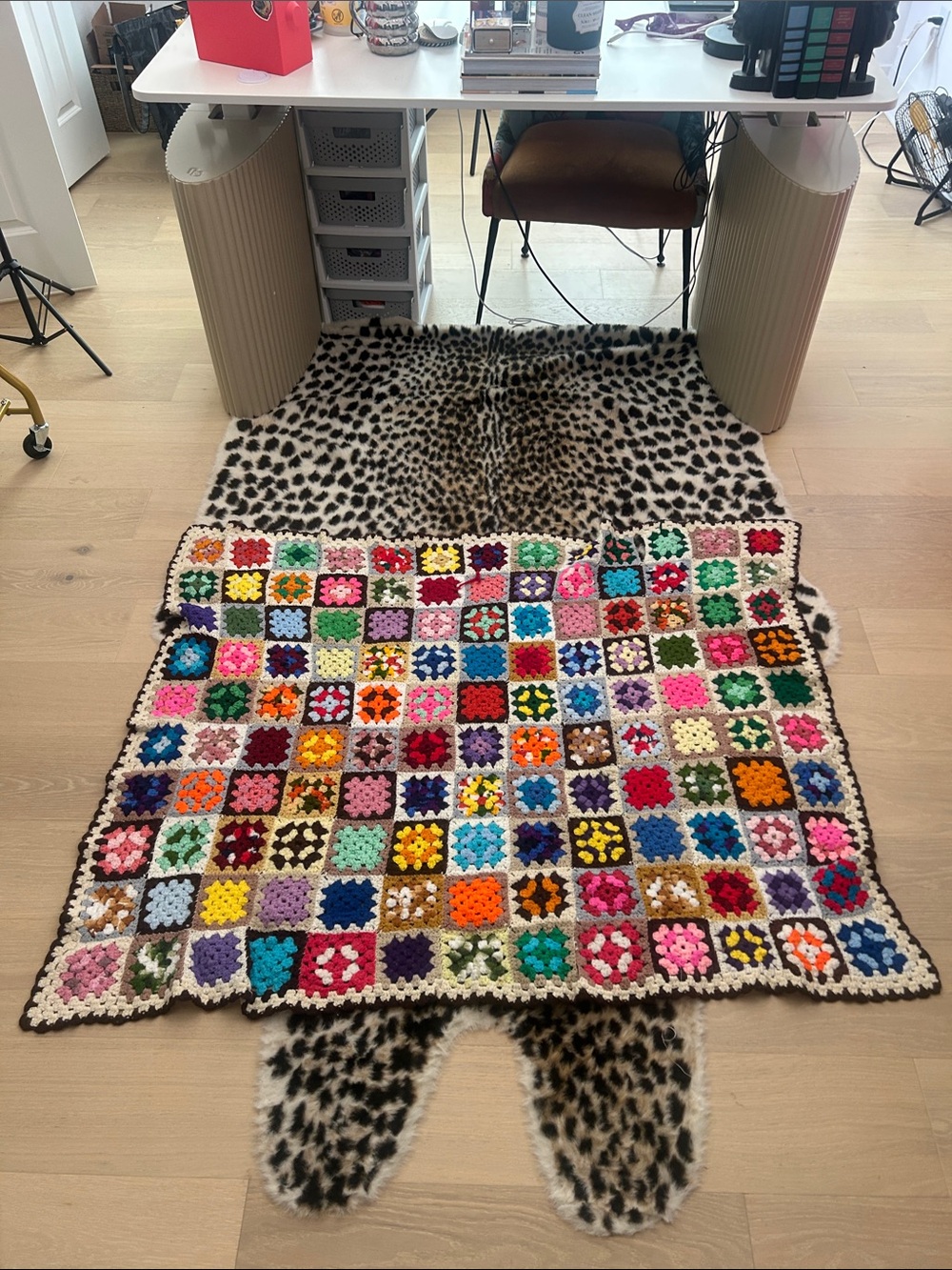 VTG Colorful Handmade Crochet Granny Square Throw grannycore granolagirl